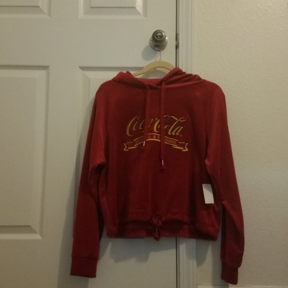 Red coke a cola crop top hoodie